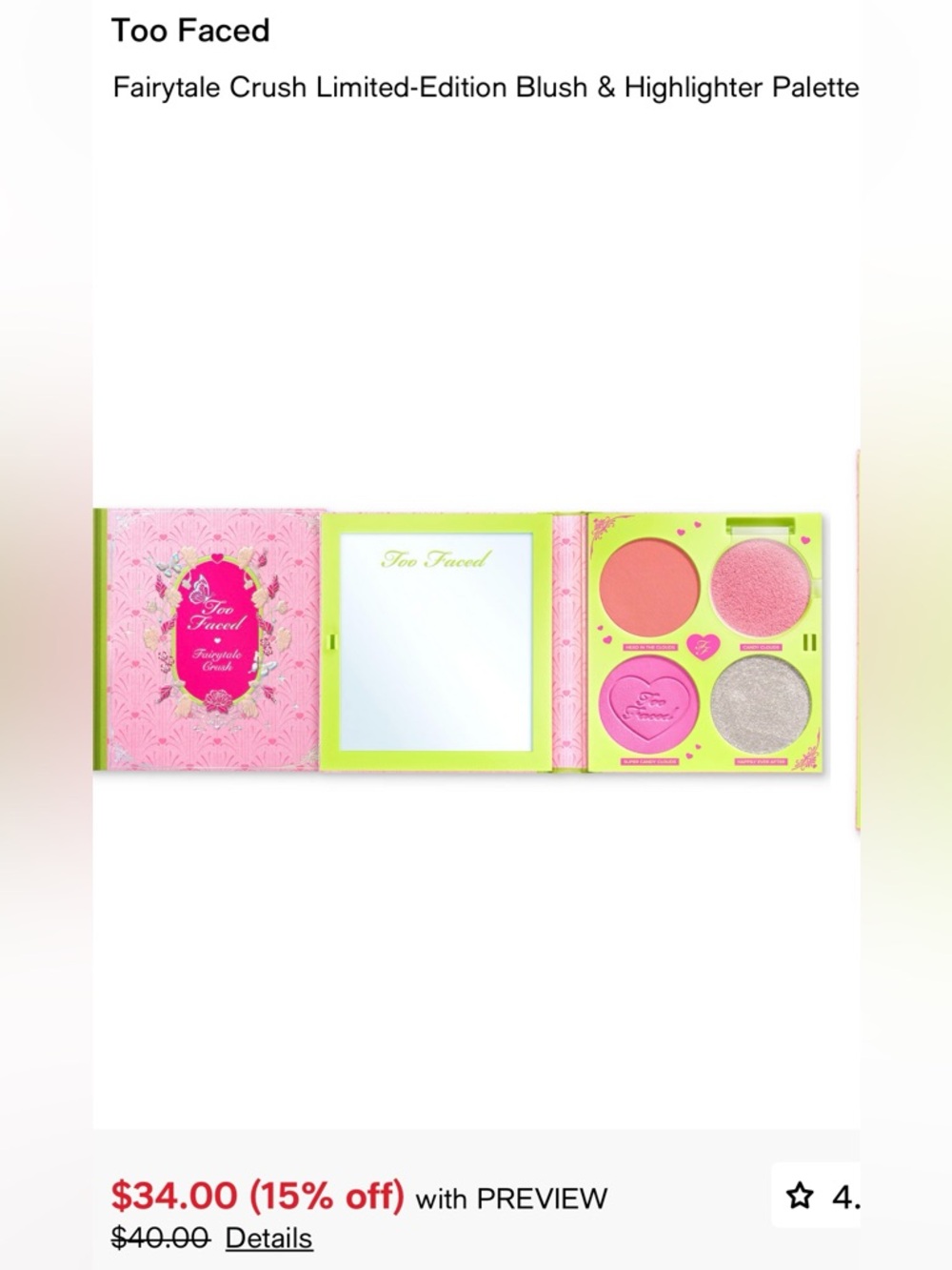 Too Faced Fairytale Crush Blush and Highlighter Palette